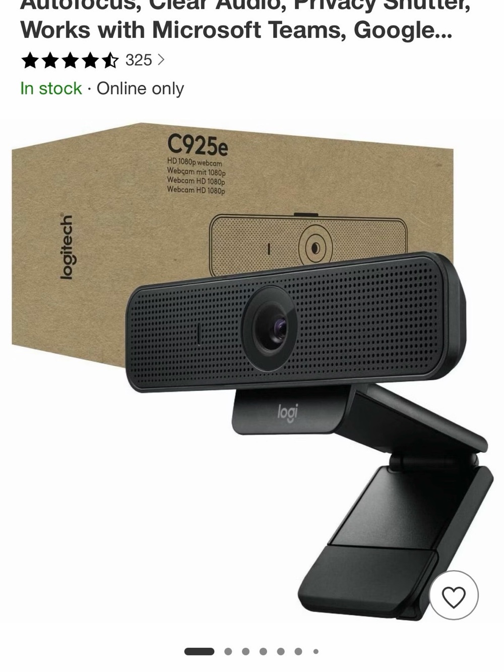 Logitech Black C925e HD Webcam with Privacy Shutter
